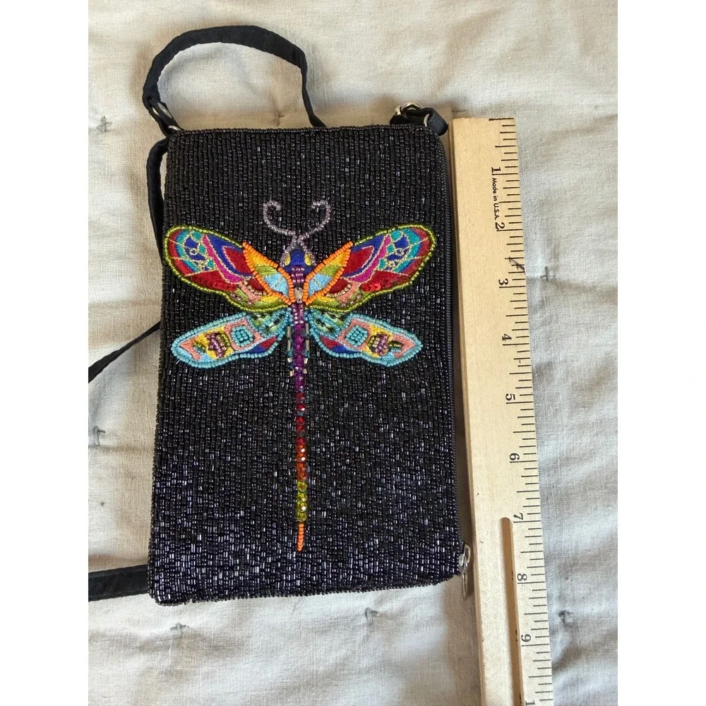 Bamboo‎ Trading Colorful Dragonfly Club Crossbody Sling Purse Bag S Black Beaded